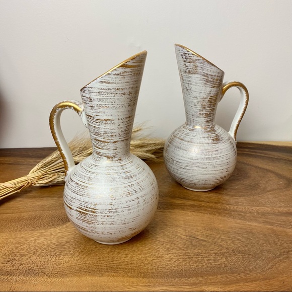 Pair Royal Haeger Gold Tweed Vases 22K gold brushed Ceramic Mid Century Modern